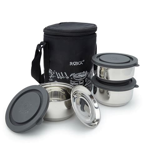 ROXX Stainless Steel Happy Meal Tiffin Box: 3 Containers 